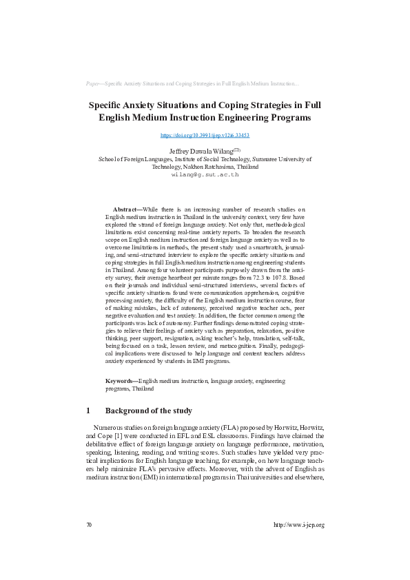(PDF) Specific Anxiety Situations and Coping Strategies in Full English ...
