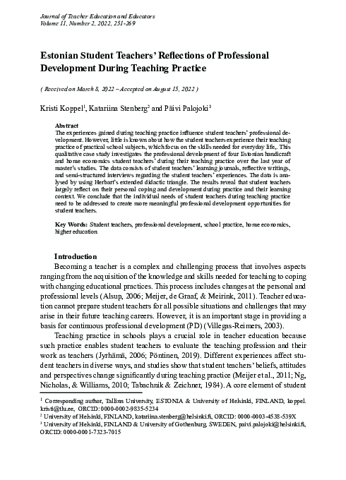 (PDF) Estonian Student Teachers’ Reflections of Professional ...