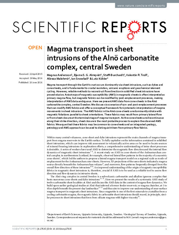 (PDF) Magma transport in sheet intrusions of the Alnö carbonatite ...