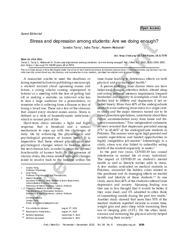 (PDF) Stress and depression among students: Are we doing enough?