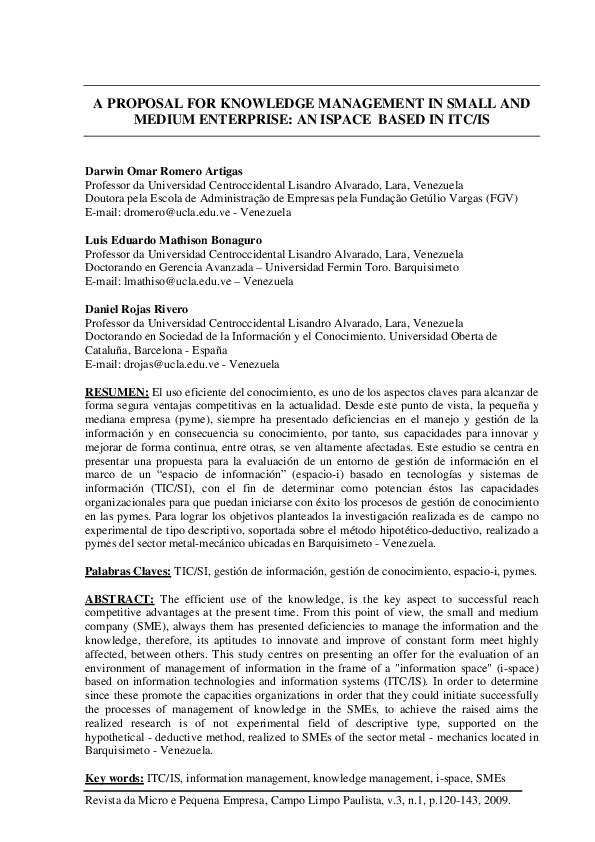(PDF) A proposal for knowledge managment in small and medium enterprise ...