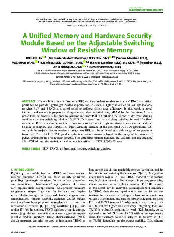 (PDF) A Unified Memory and Hardware Security Module Based on the ...