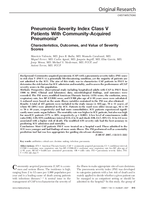 (PDF) Pneumonia Severity Index Class V Patients With Community-Acquired ...