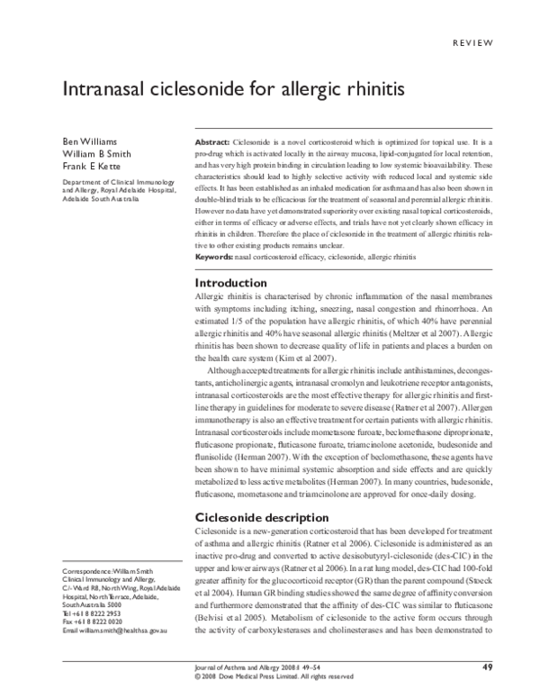 (PDF) Intranasal ciclesonide for allergic rhinitis