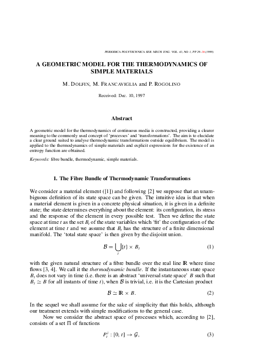 (PDF) A geometric model for the thermodynamics of simple materials