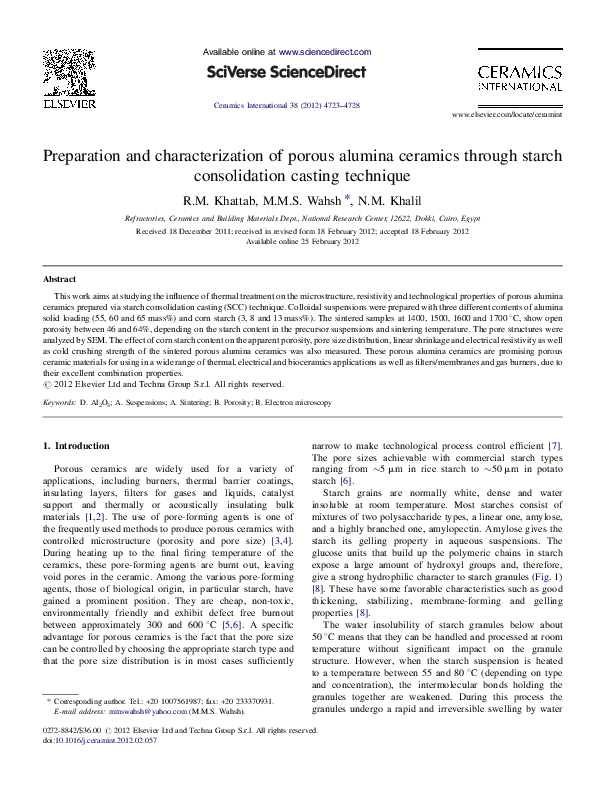(PDF) Preparation and characterization of porous alumina ceramics ...