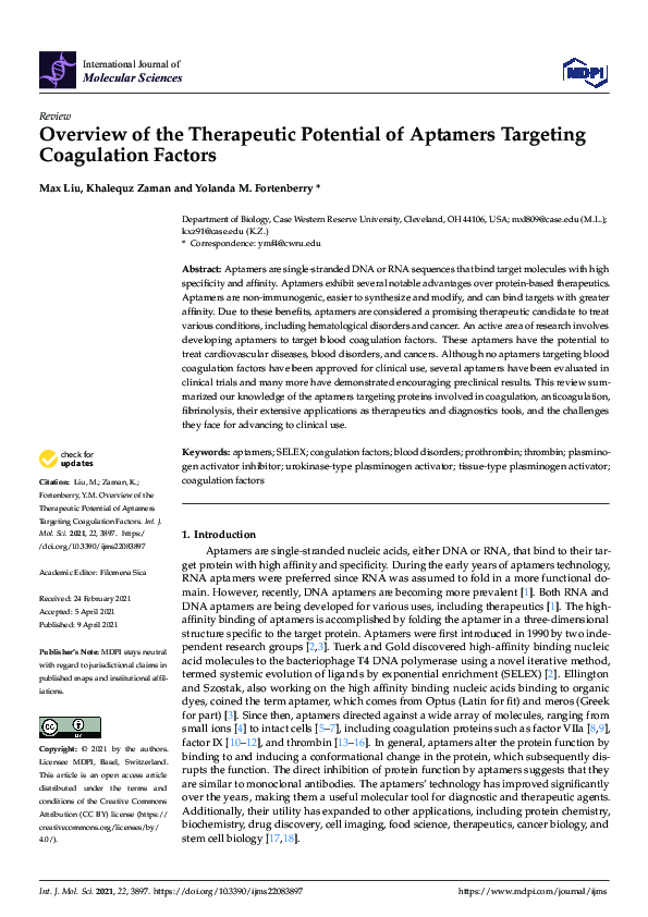 (PDF) Overview of the Therapeutic Potential of Aptamers Targeting ...
