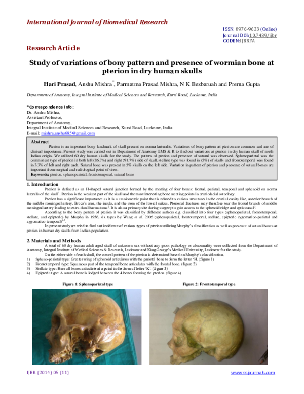 (PDF) Study of variations of bony pattern and presence of wormian bone ...
