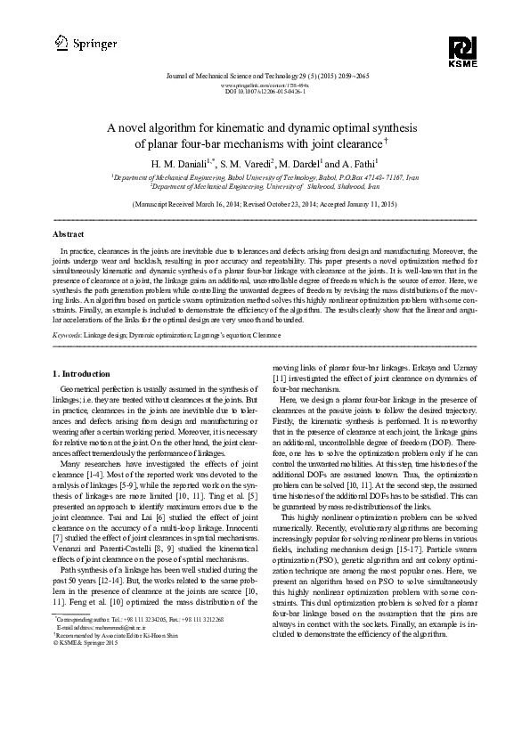 (PDF) A novel algorithm for kinematic and dynamic optimal synthesis of ...