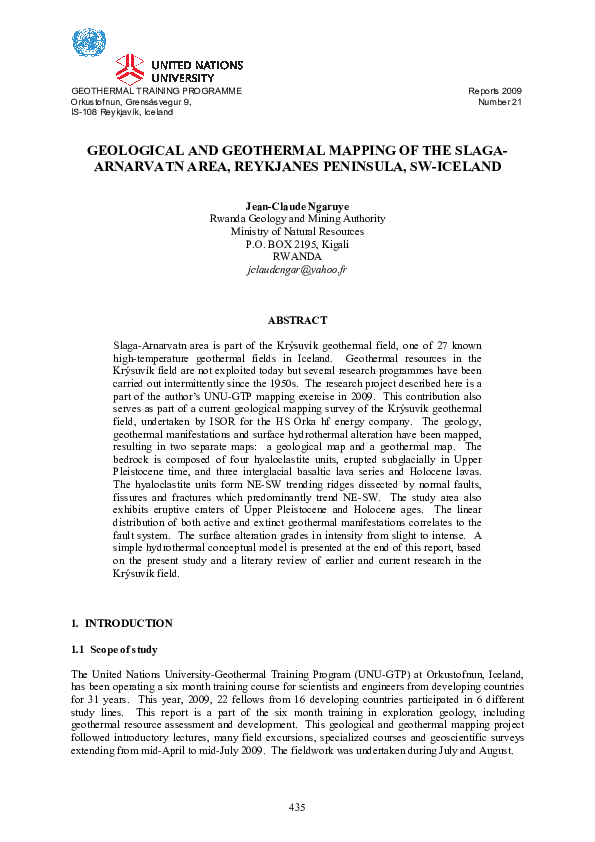(PDF) Geological and geothermal mapping of Slaga-Arnarvatn area ...