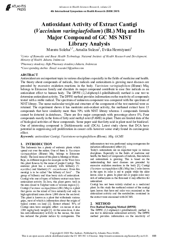 (PDF) Antioxidant Activity of Extract Cantigi (Vaccinium ...