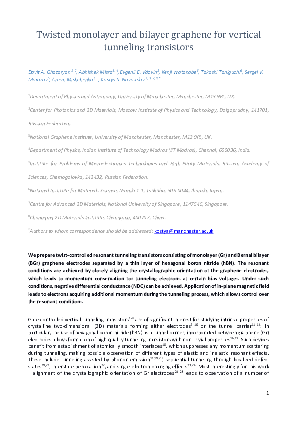 (PDF) Twisted monolayer and bilayer graphene for vertical tunneling ...
