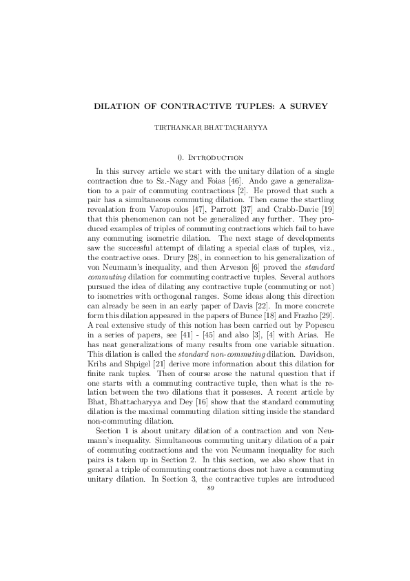 (PDF) Dilation of contractive tuples: a survey