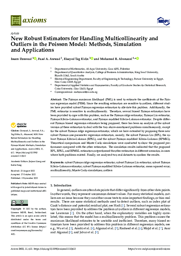 (PDF) New Robust Estimators for Handling Multicollinearity and Outliers ...