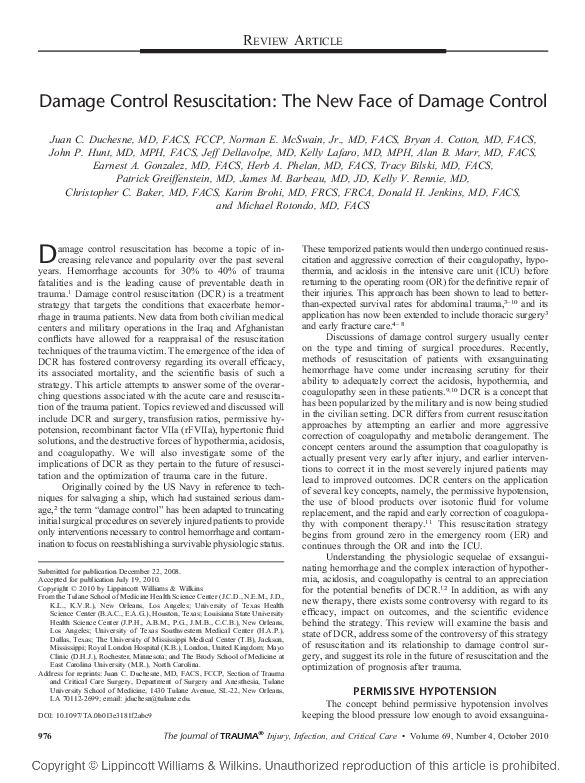 (PDF) Damage Control Resuscitation: The New Face of Damage Control ...