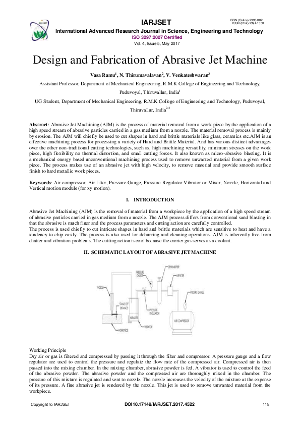 (PDF) Design and Fabrication of Abrasive Jet Machine sai teja