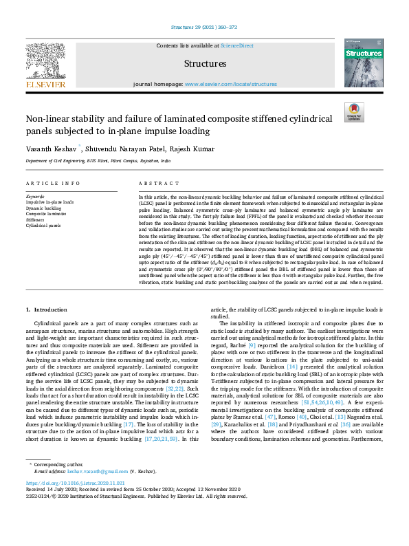 (PDF) Non-linear stability and failure of laminated composite stiffened ...