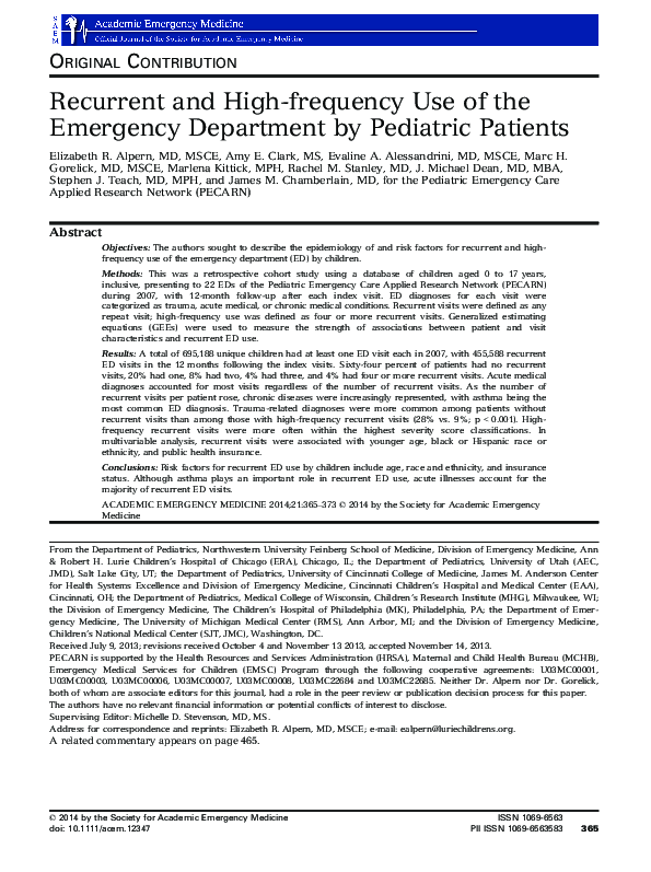 (PDF) Recurrent and High-frequency Use of the Emergency Department by ...