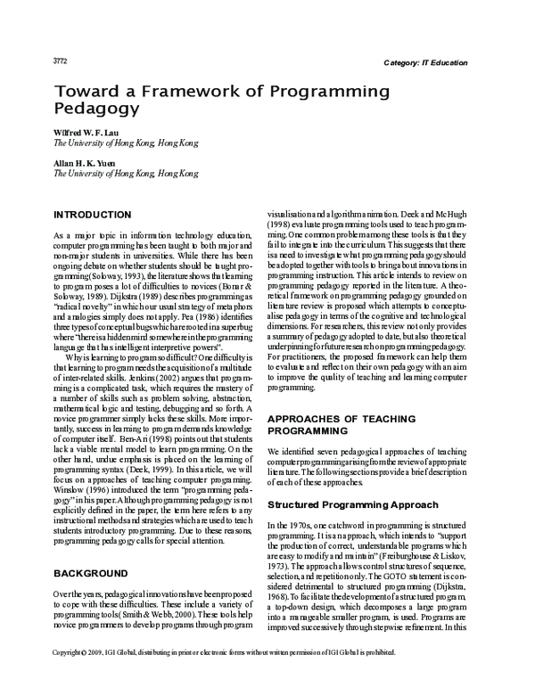 (PDF) Toward a Framework of Programming Pedagogy