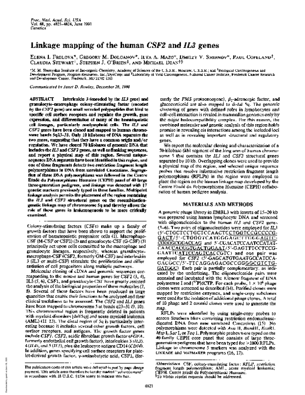 (PDF) Linkage mapping of the human CSF2 and IL3 genes