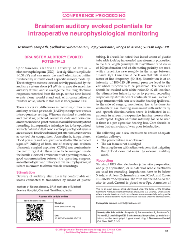 (PDF) Brainstem auditory evoked potentials for intraoperative ...
