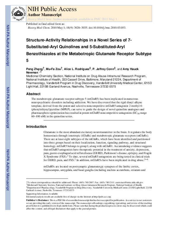 (PDF) Structure–activity relationships in a novel series of 7 ...