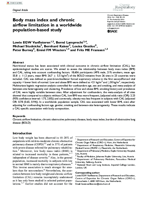 (PDF) Body mass index and chronic airflow limitation in a worldwide ...