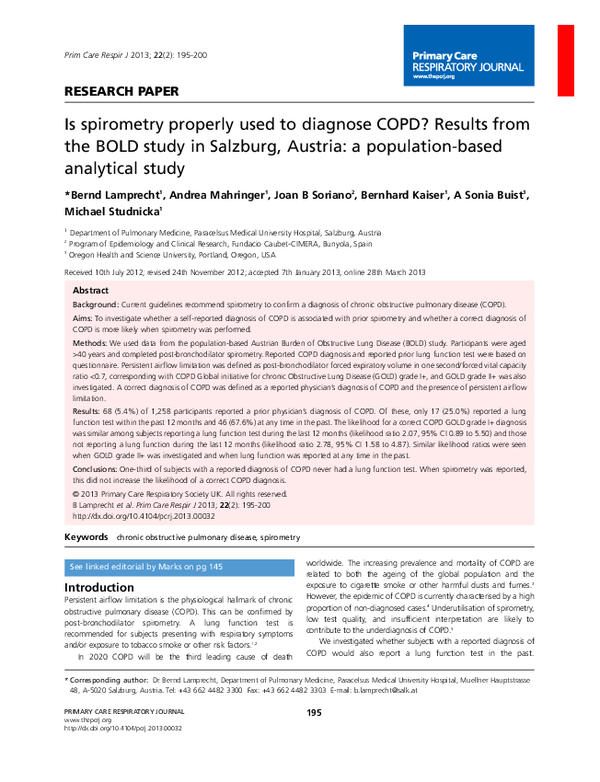 (PDF) Is spirometry properly used to diagnose COPD? Results from the ...