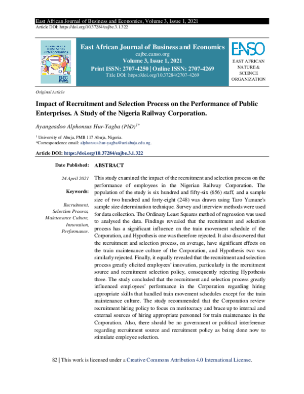(PDF) Impact of Recruitment and Selection Process on the Performance of ...