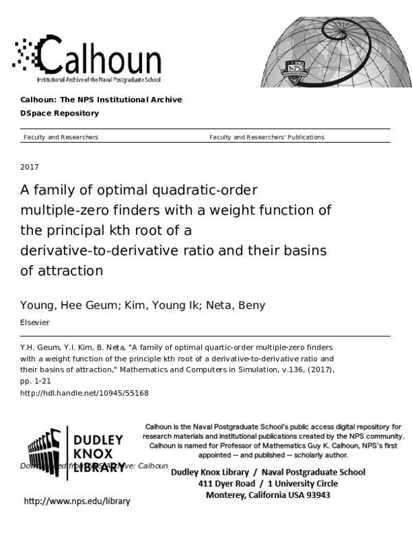 (PDF) A family of optimal quartic-order multiple-zero finders with a ...