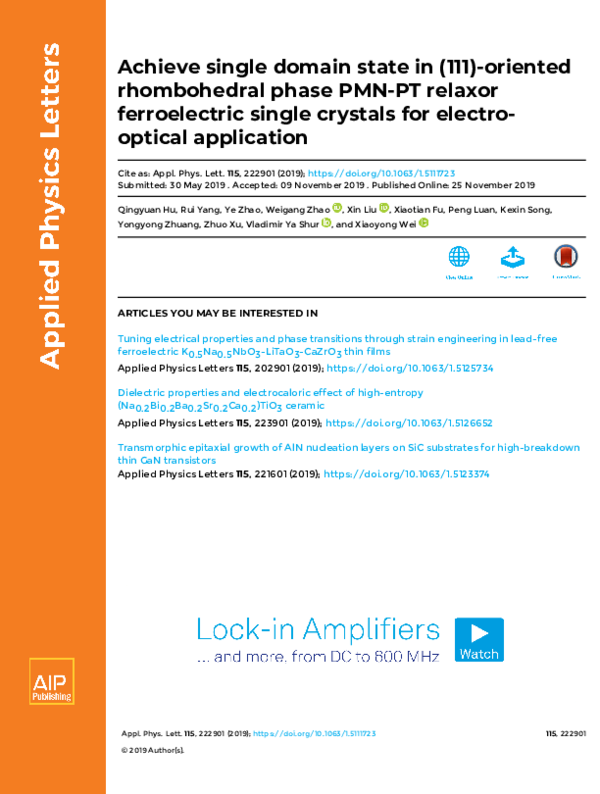 (PDF) Achieve single domain state in (111)-oriented rhombohedral phase ...