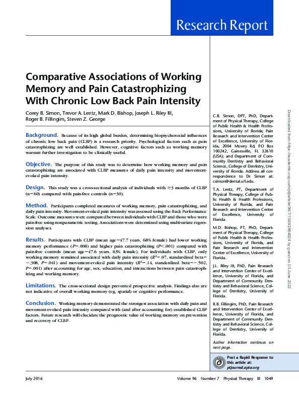 (PDF) Comparative Associations of Working Memory and Pain ...