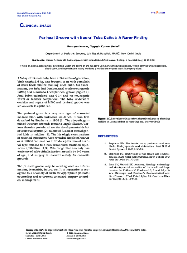 (PDF) Perineal Groove with Neural Tube Defect: A Rarer Finding