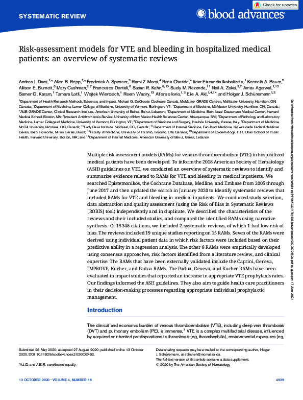 (PDF) Riskassessment models for VTE and bleeding in hospitalized