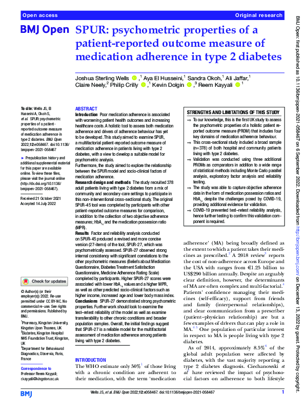(PDF) SPUR: psychometric properties of a patient-reported outcome ...
