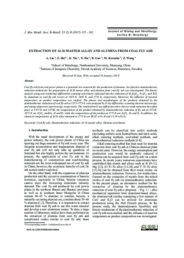 (PDF) Extraction of Al-Si master alloy and alumina from coal fly ash