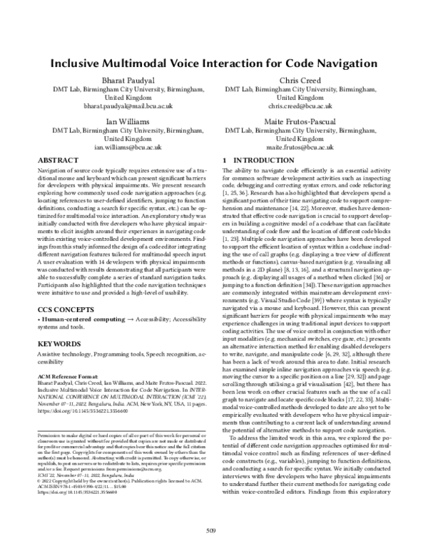 (PDF) Inclusive Multimodal Voice Interaction for Code Navigation