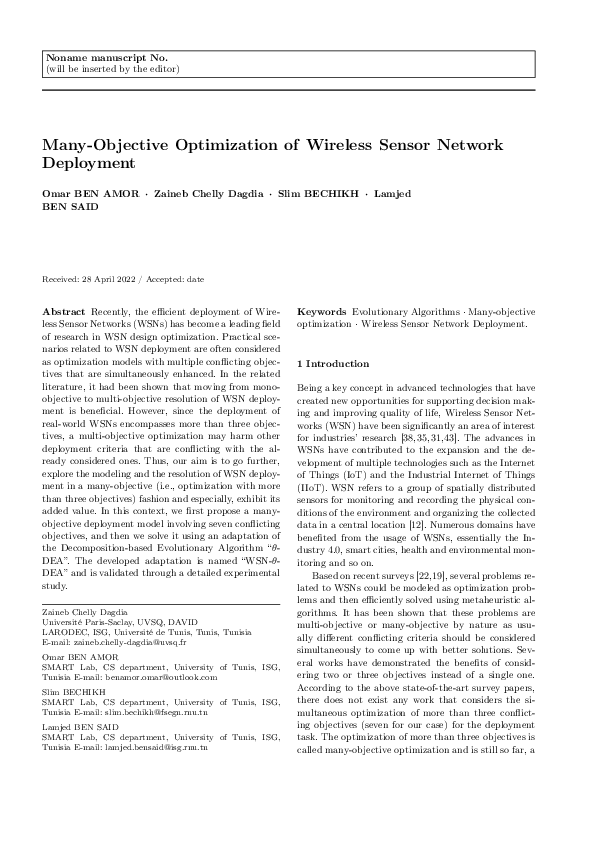 (PDF) Many-objective optimization of wireless sensor network deployment