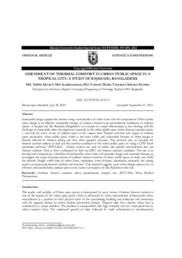 (PDF) Assessment of Thermal Comfort in Urban Public Space in a Tropical ...