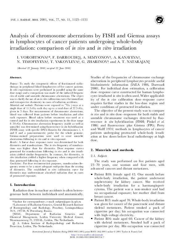 (PDF) Analysis of chromosome aberrations by FISH and Giemsa assays in ...