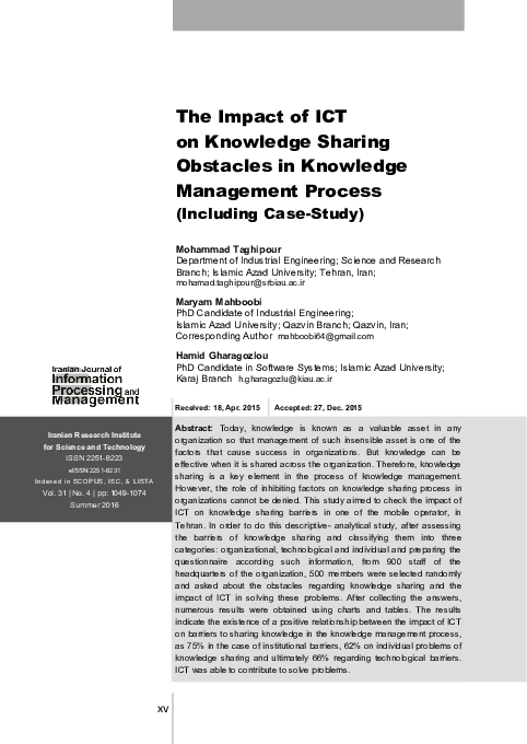 (PDF) The Impact of ICT on Knowledge Sharing Obstacles in Knowledge ...