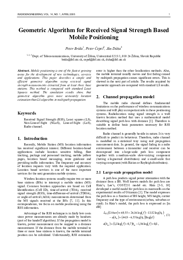 (PDF) Geometric Algorithm for Received Signal Strength Based Mobile ...