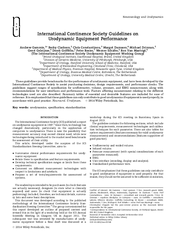 (PDF) International continence society guidelines on urodynamic ...