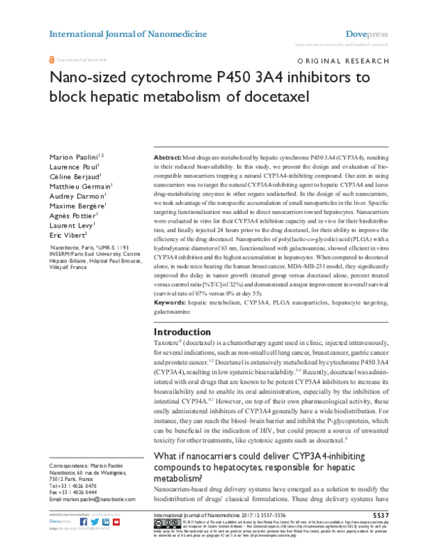 (PDF) Nano-sized cytochrome P450 3A4 inhibitors to block hepatic ...