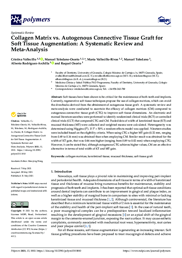 (PDF) Collagen Matrix vs. Autogenous Connective Tissue Graft for Soft