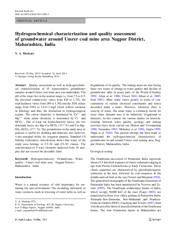 (PDF) Hydrogeochemical characterization and quality assessment of ...