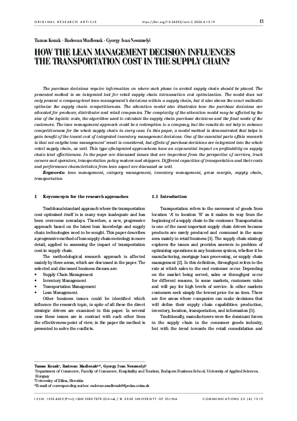 (PDF) How the Lean Management Decision Influences the Transportation ...