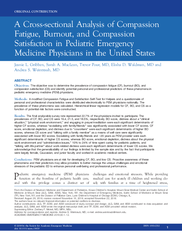 (PDF) A Cross-Sectional Analysis of Compassion Fatigue, Burnout, and ...