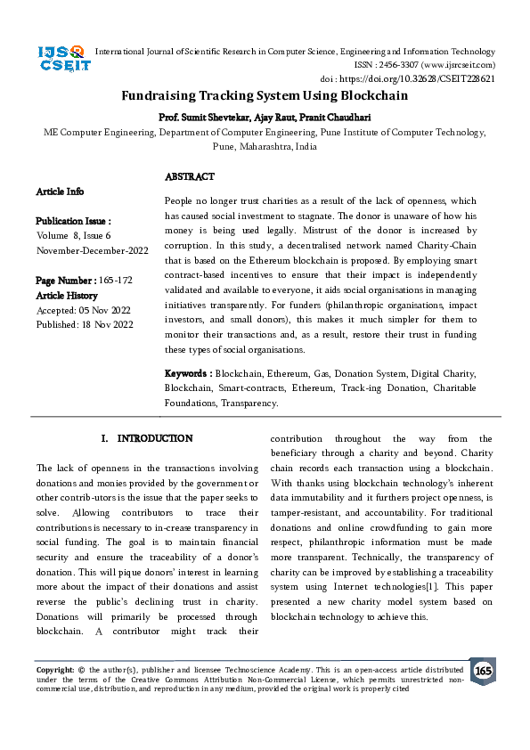 (PDF) Fundraising Tracking System Using Blockchain