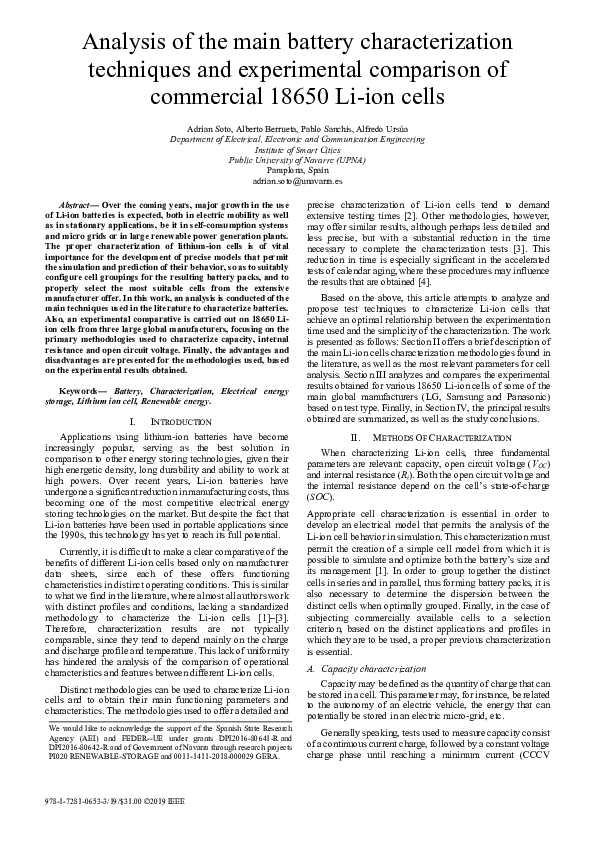 (PDF) Analysis of the main battery characterization techniques and ...